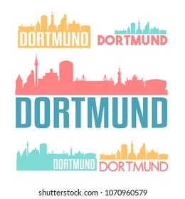 Dortmund Germany Flat Icon Skyline Vector Silhouette Design Set Logo.