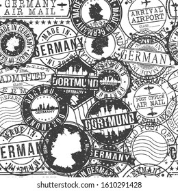 Dortmund Germany Stamps Background. City Stamp Vector Art. Postal Passport Travel. Design Set Pattern.