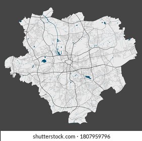 Dortmund map. Detailed map of Dortmund city administrative area. Cityscape panorama. Royalty free vector illustration. Linear outline map with highways, streets, rivers.