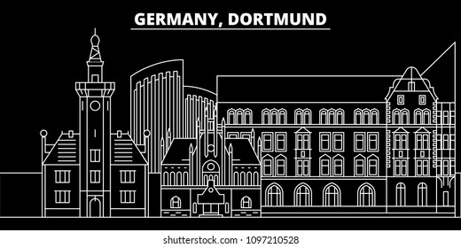 Dortmund silhouette skyline. Germany - Dortmund vector city, german linear architecture, buildings. Dortmund travel illustration, outline landmarks. Germany flat icons, german line banner