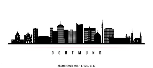 Dortmund skyline horizontal banner. Black and white silhouette of Dortmund, Germany. Vector template for your design. 