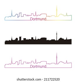 Dortmund skyline linear style with rainbow in editable vector file