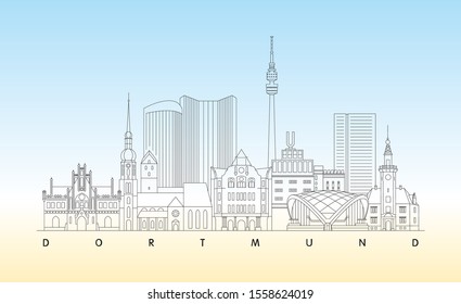 Dortmund skyline minimal linear vector illustration and typography design, Germany