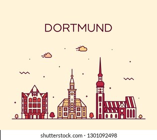 Dortmund skyline, North Rhine-Westphalia, Germany. Trendy vector illustration, linear style