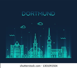 Dortmund skyline, North Rhine-Westphalia, Germany. Trendy vector illustration, linear style