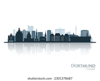 Dortmund skyline silhouette with reflection. Landscape Dortmund, Germany. Vector illustration.