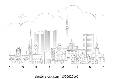 Dortmund skyline vector illustration and typography design, Germany