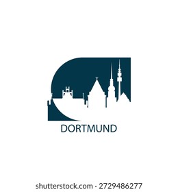 Dortmund vector icon with skyline, panoramic view, outlook shape. Germany city landmarks logo concept. Flat isolated graphic, badge