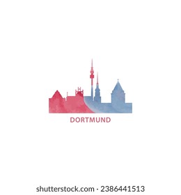 Dortmund watercolor cityscape skyline city panorama vector flat modern logo, icon. Germany town emblem concept with landmarks and building silhouettes. Isolated graphic