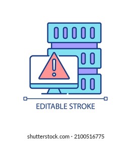 DoS Attack RGB Color Icon. Denial Of Service. Disruption Of Computer And Server. Cyberattack. System Crash. Isolated Vector Illustration. Simple Filled Line Drawing. Editable Stroke. Arial Font Used