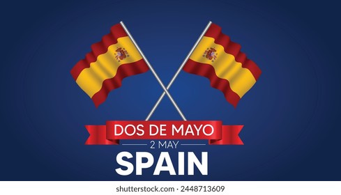 Dos de Mayo (Day of Madrid Festival) patriotic festival  Spain waving flag vector poster