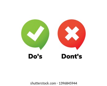 Dos and dont good and bad icon check. Negative positive list, true wrong like anf fail logo.