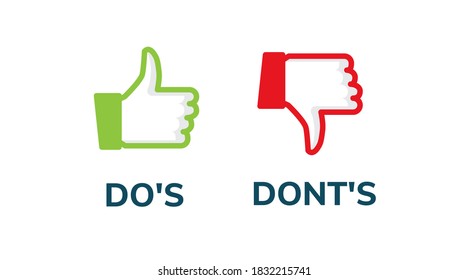 Dos And Dont Good And Bad Icon Check. Negative Positive List, True Wrong Like Logo