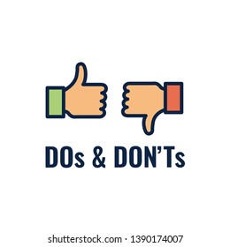 Do's and Don't or Good and Bad Icons with Positive and Negative Symbols