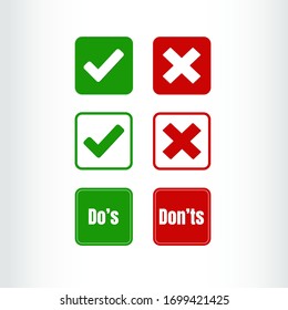 
Do's and Don't s sign icons with check mark and cross. Correct and Incorrect symbols on red and green concept. 