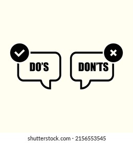 Do's and don'ts bubble like true or false. flat trend modern guidelines and correct or incorrect bubble logotype graphic popup design. concept of decision making or choice and rules of conduct