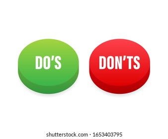 Do's and Don'ts button. Flat simple thumb up symbol minimal round logotype element set. Vector illustration.