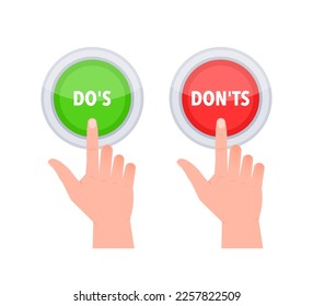 Dos and donts button. Good and Bad Icon. Positive and negative sign.