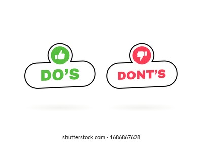 Do's and don'ts button label. Modern flat style vector illustration.