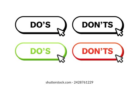 Do's and don'ts buttons. Linear and flat style. Vector icons