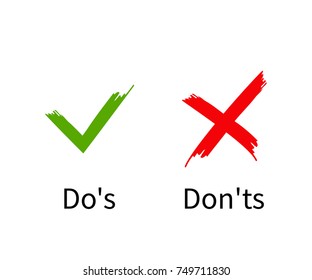 Do's and Don'ts, Check mark with cross flat design, vector