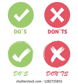 Dos and Donts. Check marks ui button with dos and donts. True or false. Set Check mark with cross flat design