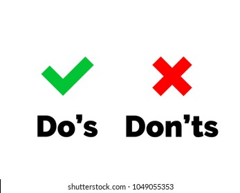 Dos and Donts check tick mark and red cross icons isolated on transparent background. Vector Do and Don't checklist or choice option symbols