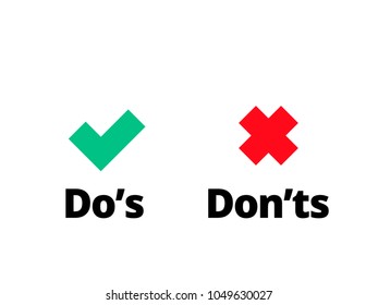 Do's and Don'ts check tick mark and red cross icons isolated on transparent background. Vector Do and Dont checklist or choice option symbols