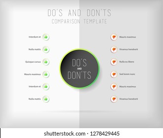 Do's and don'ts  comparison vector template.