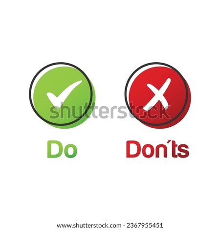 Do's and Don'ts good and bad icon positive vs negative true false like and dislike