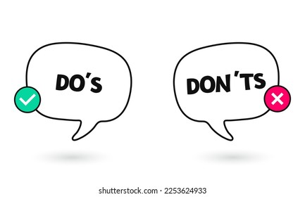 Do's and don'ts or good and bad icons. Positive and negative symbols. Vector illustration