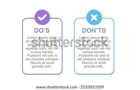 Do's and Don'ts, Good, Bad, Positive, Negative Comparison Business. Pastel Color Infographic Design Template.