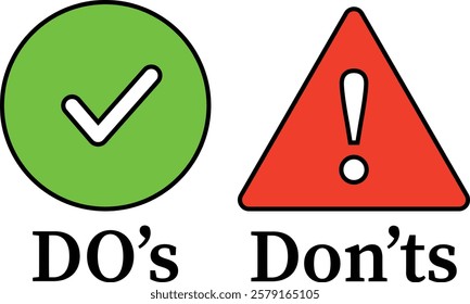 Dos And Don'ts Green Red icons. Concept of choosing between dos and donts. Editable Stroke. Vector illustration