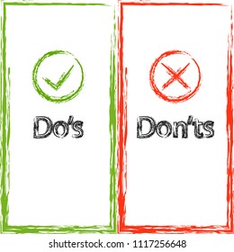 Do's and Don'ts with green tick and red cross design vector