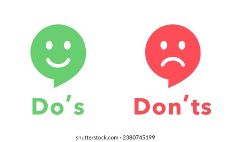 Do's and don'ts icon in flat style. Do and do not red and green icon. Good and bad icons positive and negative symbols. Green check mark and red cross icon. Vector illustration