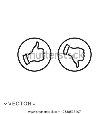 do's and don'ts icon, Like, unlike, yes, no, thin line symbol isolated on white background, editable stroke eps 10 vector illustration