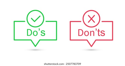 Do's and don'ts icon. Pros and cons Checklist. Positive and negative comparison. vector illustration