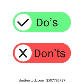 Do's and don'ts icon. Pros and cons Checklist. Positive and negative comparison. vector illustration