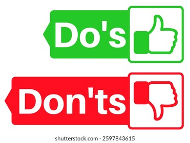 Do's and don'ts icon set. good and bad signs labels design vector illustration