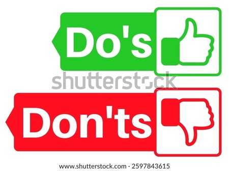 Do's and don'ts icon set. good and bad signs labels design vector illustration