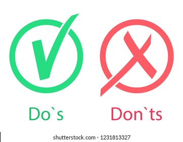 Do`s and Don`ts icon. Yes and no. Accepted and not accepted. Approved and rejected. Vector illustration. 