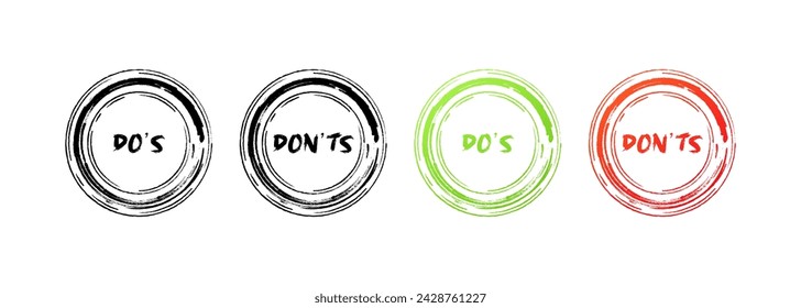 Do's and don'ts icons. Abstract circle icons. Flat style. Vector icons