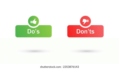 Dos and donts icons in circle frame - thumbs up or thumb down. Like or dislike - do's and don'ts frames - true or false - Dos and dont