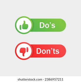 Dos and donts icons in circle frame - thumbs up or thumb down. Like or dislike - do's and don'ts frames - true or false - Dos and dont