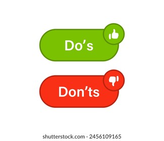 Dos and donts icons in circle frame - thumbs up or thumb down. Like or dislike - do's and don'ts frames - true or false - Dos and dont	
