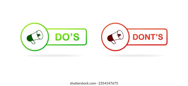 Do's and don'ts icons. Color, horn sign, do's icon, dont's sign. Vector icons