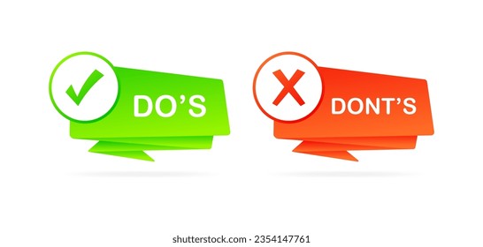 Do's and don'ts icons. Color, do's icon, dont's sign, tick and cross. Vector icons