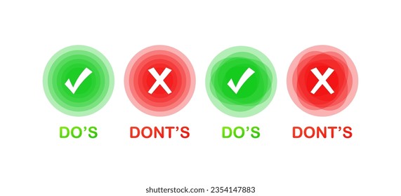 Do's and don'ts icons. Color, tick and cross, do's icon, dont's sign. Vector icons