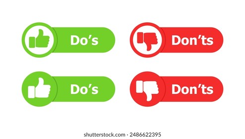 Dos and Donts icons. LIke and Dislike icons. Flat style. Vector icons.