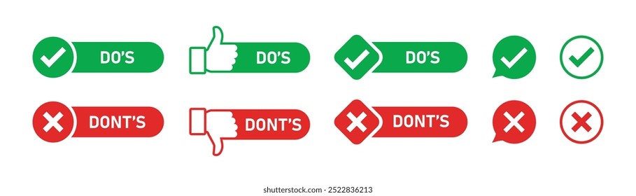 Dos and Donts icons. LIke and Dislike icons. Flat style. Vector icons.